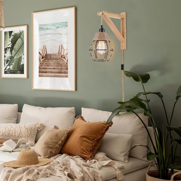 Wall mounted light boho light, rope and cage shade light fixture - Picture 4 of 7